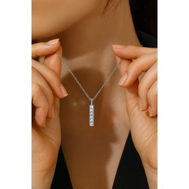 Iborov 925 Sterling Silver Long Bar Pendant Necklace 0.5ct Moissanite VVS1 Classic Jewelry Gift for Wedding Anniversary Birthday Christmas