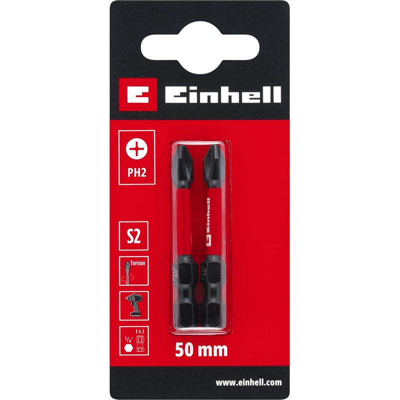 Genuine Einhell Impact Bits 2 Piece 50mm PH2 (S2 Steel