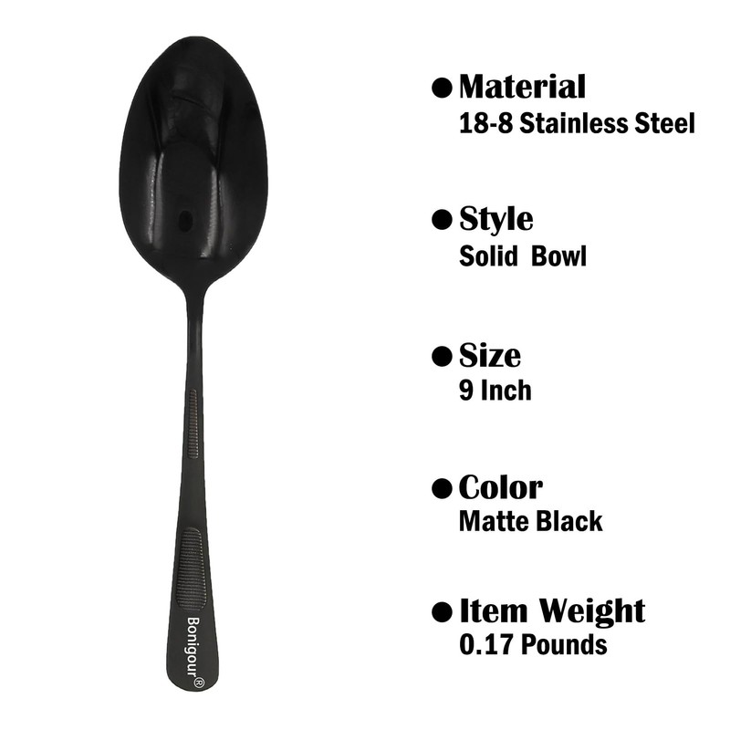 Bonigour 9" Culinary Solid Bowl,18-8 Stainless Steel Plating Spoon (Black,
