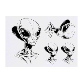 4 x 'Alien Portrait' Temporary Tattoos - Water Resistant, Skin-Safe, Non-Toxic Transfers, Mixed Sizes (TO00084980)