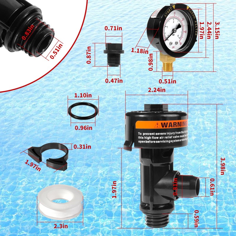 98209800 Manual Air Relief Valve Assembly with Pool Filter Pressure
