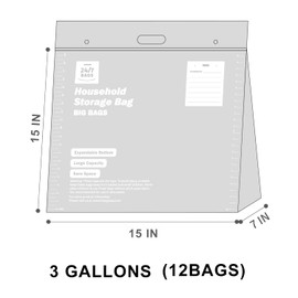 24/7 Bags- XL Double Zipper Bags, 10 Gallons, 15 Count, Stand And Fill, Carry Handle, BPA-Free, Air Tight Seal