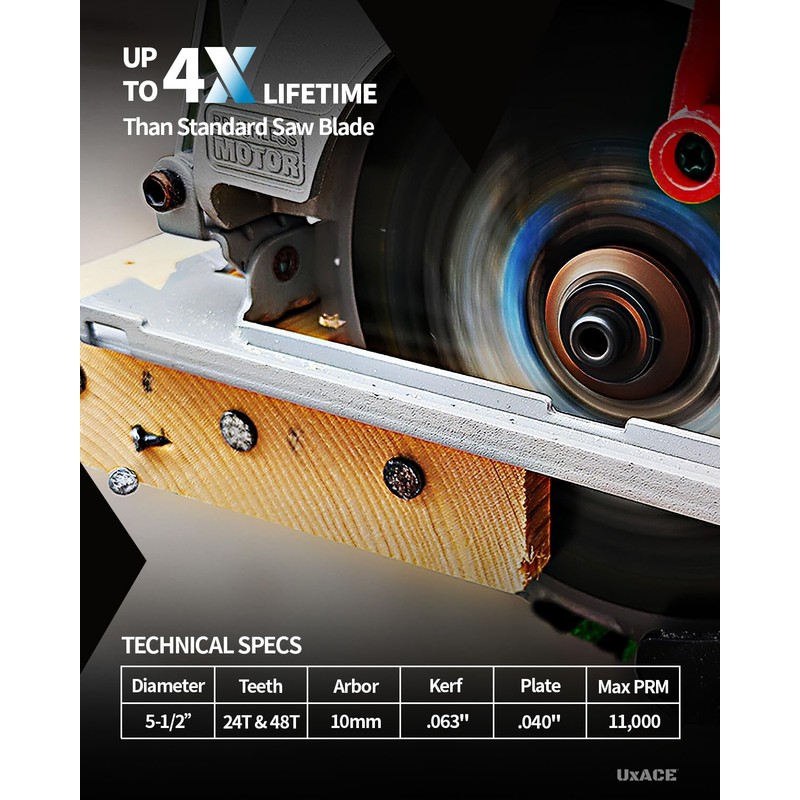 UXACE 5-1/2-Inch 24&48-Tooth Circular Saw Blade with 10 mm Arbor,