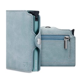 BEWMER Credit Card Holder 1 Shielded | Slim Wallet for Men and Women | Card Holder and ID Cover with RFID Protection and Money Clip Made of Carbon Fibre, Blue Sugar Paper, Con Zip