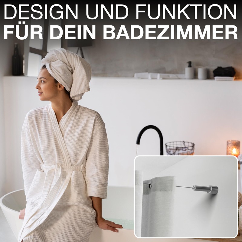 PHOS Design Rope Tension Set for Shower Curtain, Brushed Stainless