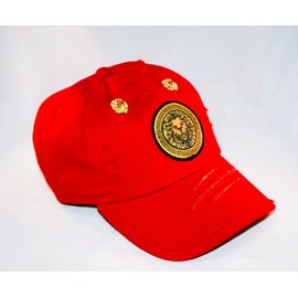 Damier Langevinè® Designer Trendy Distressed Fire Red Baseball Cap Lion Hat