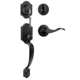 Haidms Oil-Rubbed Bronze Front Door Handle and Deadbolt Set, Front Door Lock Set, Entry Door Locksets with Deadbolt Single Cylinder, Exterior Door Handle with Reversible Handle Lever