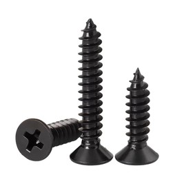 FandWay Phillips Flat Head Self-Tapping Screws, Black Carbon Steel Countersunk Head Tapper Screws, M5 x 12/16/20/30/40mm Tapping Screws, Wood Screws Assortment Set (25-Pieces/each)