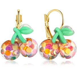 unixmoment Cute Acrylic Sequin Fruit Food Dangle Drop Earrings Simulation Mushroom Leverback Earrings For Women (Cherry)