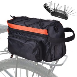 Bike Bags For Bicycles Rear Rack - 18L Large Bicycle Trunk Storage Frame Bag ,Waterproof Bike Pannier Extendable Cycling Back Seat orange Package With Rain Cover&Repair Tools , Designed For Camping, Travelling,Night Riding,Shopping