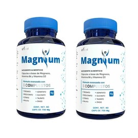 60 Capsulas, 8 Compuestos de Magnesio Premium, (Treonato, Aspartato, Bisglicinato, Citrato, Glicinato, Taurato, Malato, xido) 2 pack                  