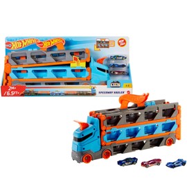 HOT WHEELS City, Remolque de Carreras, Pista de Juguete, con 3 Vehículos a Escala, 4+ Años