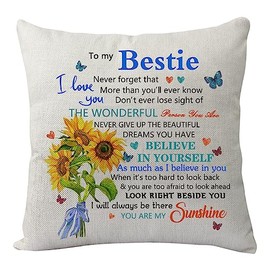 KHLOY Bestie Pillowcase Gift from Best Friend, Inspirational 'Never Forget That I Love You' Pillow Cover, Funny Friendship Cushion Cover for Birthday, Xmas, Graduation, Wedding