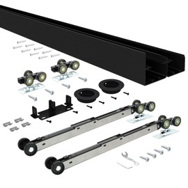 Nuk3y Bypass Sliding Door Hardware Soft Close with Finger Pulls (60"" Track, Black)