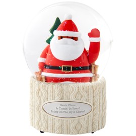 Things Remembered Engraved Waving Santa Musical Snow Globe in Dark Brown Tone (Free Customization), Plays Here Comes Santa Claus Music, African American Santa