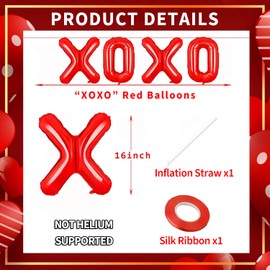 16 Inches XOXO Balloons Hanging Banner Decorations, Red Aluminum Foil Letter Balloons for Valentines Day, Anniversary, Wedding, Engagement, Proposal, Bachelorette Bridal Shower Party Supplies