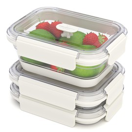 Infusion Pro Collapsible Food Storage Containers with Lid & Vent, Clear Stacking Silicone Food Container Set : Microwaveable, Freezer and Dishwasher Safe, Set of 3, Coconut Milk