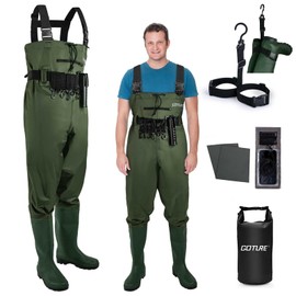 Goture 2-Ply Nylon/PVC Waterproof Fishing Waders for Men Women, Chest Waders with Boots, Hidden Top Pocket, Fishing Hip Wader