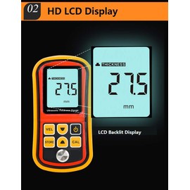 Thickness Gauge, 1.2-300mm Ultrasonic Thickness Gauge Steel Width Testing Monitor Digital Thickness Tester