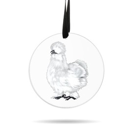 WIRESTER Hanging Ornaments for Christmas Tree Holidays, Party, Car, Home, Office Decoration, Large 3 inch Acrylic Ready to Hang Ornament - White Silkie Chicken