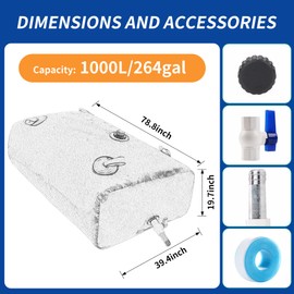 1000 L/264 gal Water Bladder Storage Containers, Foldable Portable Water Tank Large Capacity Soft Water Bag, Drought Resistance, Fire Prevention, Emergency Water