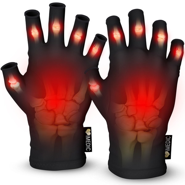 iMedic Arthritis Gloves Women & Men - 1 Pair Of Medium Compression Gloves To Provide Warmth - Fingerless Gloves Women & Men - Fingerless Gloves Arthritis Pain Relief - Black