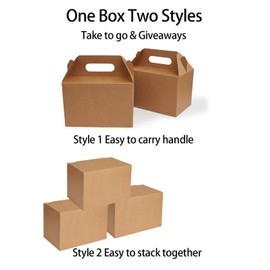 Happyhiram 50 Count Large Gift Boxes with Handles Kraft Brown, 9x6x6 Gable Gift Boxes Party Favor Boxes Barn Style Carry Out Box Recyclable Lunch Boxes Paper for Food Kids Birthday Baby Shower