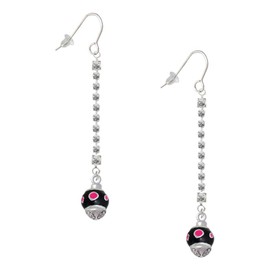 Delight Jewelry Silvertone Hot Pink Dots on Black Spinner Silver-tone Long Sparkle Dangle French Earrings