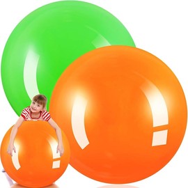 2 Pcs 30 Inch Big Bounce Ball - Yellow & Green, Large Rubber Ball, Giant Inflatable Ball for Outdoor Activity, Jumping Hopping Game - Color: Orange, Green