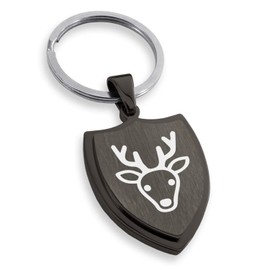 Tioneer Gunmetal Stainless Steel Deer icon Shield Keychain Keyring