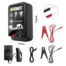 AC/DC 2-in-1 Power Supply, Electric Fence Energizer for 10 Mile Preventing Wild Animal Intrusion, 40 Acre Coverage, 12V Input, 12KV 2 Joule Output, Deter Predators, Contain Cattle, Cow and Livestock