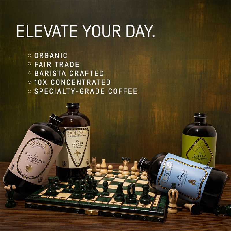 Explorer Cold Brew Organic Liquid Coffee Concentrate, Classic Regular Caffeine,