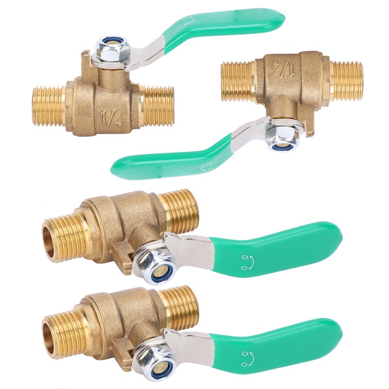 4pcs 1/4in Ball Valve Thicken Double External Thread Brass Drain