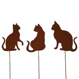 Unus Garden Cat Garden Stakes, Set of 3, Rust Stakes Made of Patina Metal