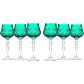 Neman 250ml/8.5oz Handmade 24%-Lead Crystal Green Wine Glass, Set of 6