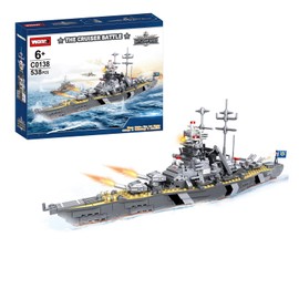 Battleship Bismarck Building Blocks, 538 PCS WW2 Military Model Kit, STEM War Ship Toy, Bismarck Class Warship Military Toys for Kids & Adults