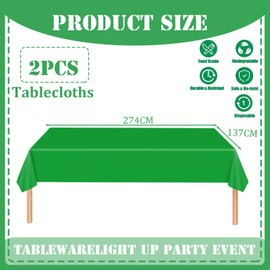 YAAVAAW 137x274cm Green Plastic Table Cloth Table Cover,2pcs Green Party Table Cloths Christmas Tablecover Table Decorations,Green Tablecloth Party for Xmas,Picnic,Dining,Kids Birthday Tablecloths