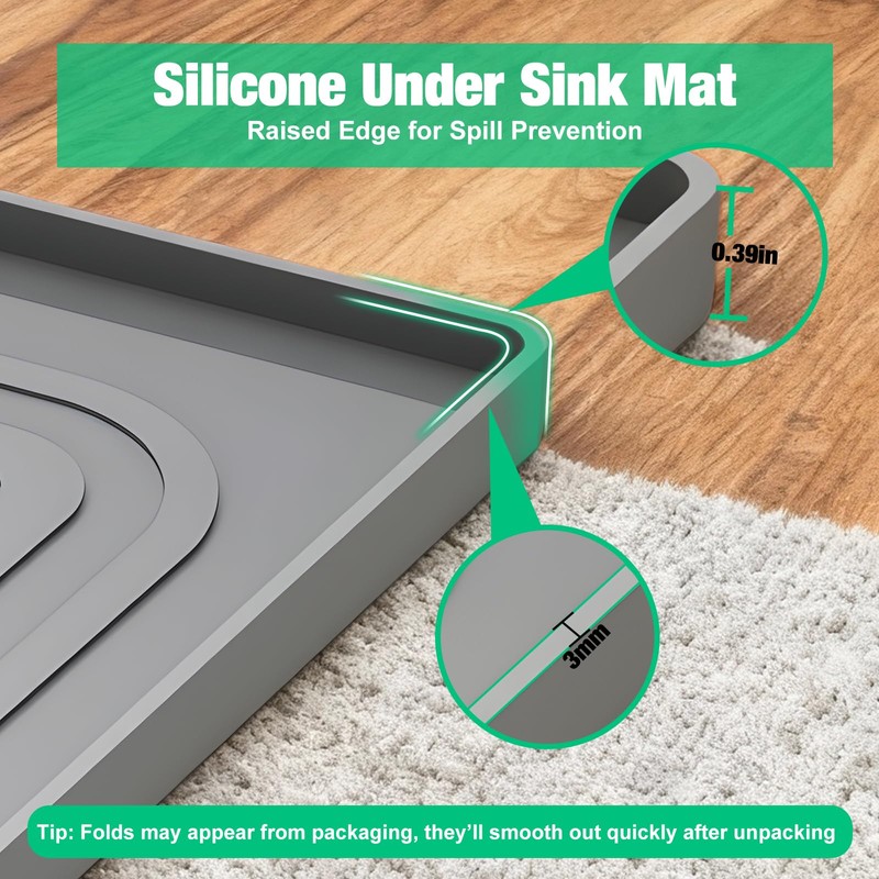 Aisslro Under Sink Mat 25" X 19", Waterproof Silicone Under