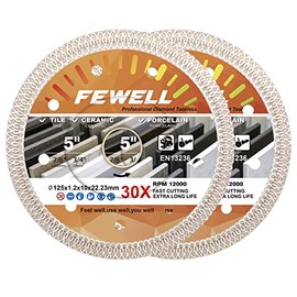 FEWELL 5 inch 2 PCS Diamond Porcelain Tile Saw Blade Super Thin Turbo Diamond Saw Blade Cutting Porcelain Tiles Ceramic