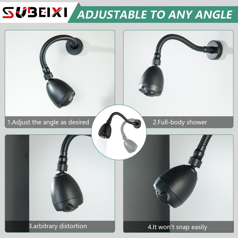 SUBEIXI Adjustable Shower Arm with High Pressure Shower Head, Powerful