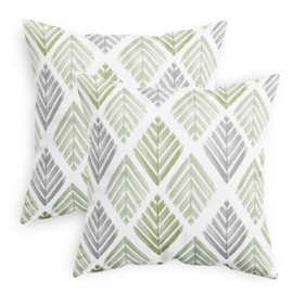 CaliTime Throw Pillow Cases Pack of 2 Cozy Fleece Two-Tone Geometric Tree Leaves Decorative Cushion Covers for Couch Bed Sofa Farmhouse Decoration 16 X 16 Inches Sage Green Grey