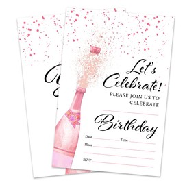 Ketsord Birthday Invitation Cards - pink champagne - 4"X6"Double-Sided Fill-In Style Invitation Cards With 20 Envelopes, let's celebrate,woman,Party Favors & Supplies(20 Pcs) - B17