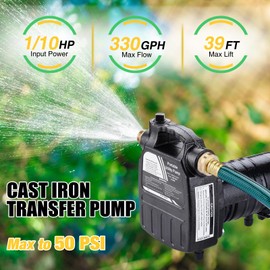 Trupow 1/2HP 1450GPH 115-Volt Cast Iron Portable Electric Power Utility Transfer Water Pump with On/Off Switch, Suction Strainer, Kits Black