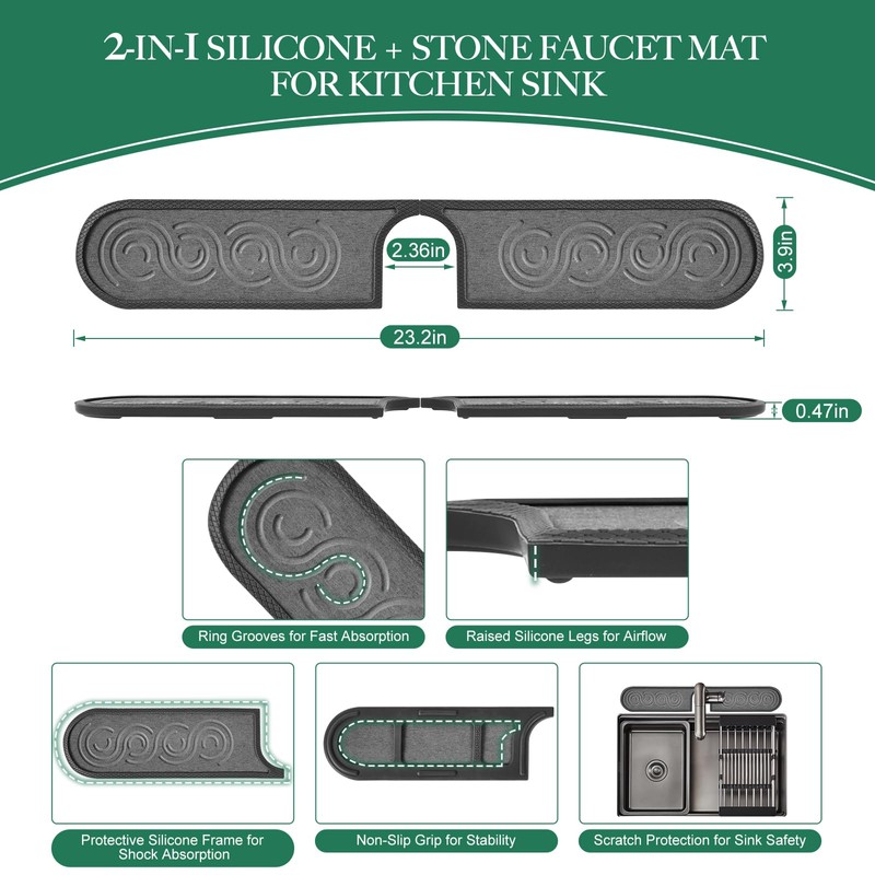 Faucet Mat for Kitchen Sink with Airflow Silicone Sleeve, Instant-Dry