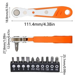HOMEJOY Ratchet Wrench Magnetic 1/4 Inch Ratchet Reversible Screwdriver Set with 10 Pieces Various Screwdriver Bits Angle Screwdriver for Home Garage Construction Workers Road Bike Motorcycle
