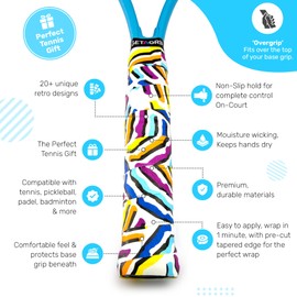 GET A GRIP - Custom Tennis Racket Grip Tape - Anti-Slip/Quick-Drying Tennis Overgrips - Precut Badminton Racket Grip with Finishing Tape - Squash Racket Grip Tapes (Serve & Vibe, 3 Grips)