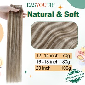Easyouth Wire Hair Extensions Blonde Highlight Wire Human Hair Extensions 16 Inch 80g Secret Hair Extensions Light Brown Mixed Platinum Blonde Wire Extensions