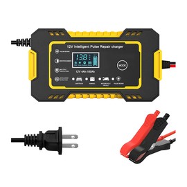 Mandark Car Battery Charger, 12V 6A Smart Fully Automotive Battery Trickle Charger, Portable Vehicle Battery Maintainer Desulfator with Temperature Compensation, Universal for SUV RV Truck (Yellow)