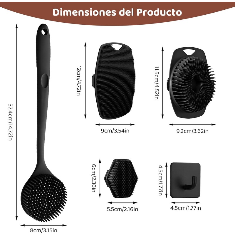 Set de 4 Cepillos de Silicona para Cuerpo
