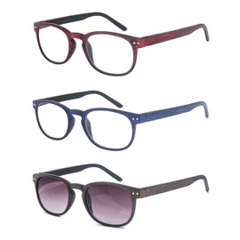 HAPJOYS Reading Glasses Men Women Wood Grain Pattern Readers +0.5 With Sunglasses Readers 3 Pack